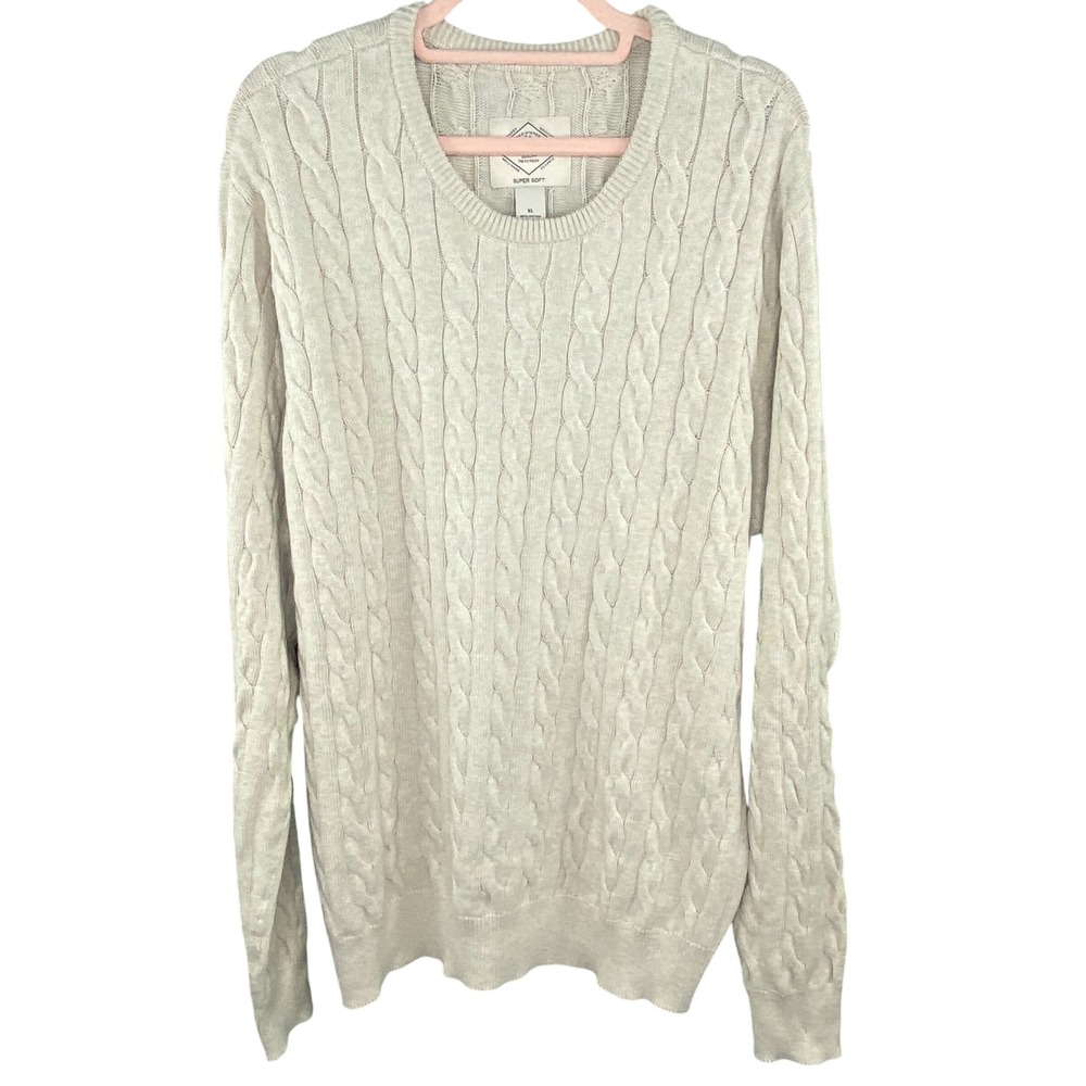 St Johns Bay Cable Knit Sweater Mens XL Cream Soft Preppy Academia Old Money